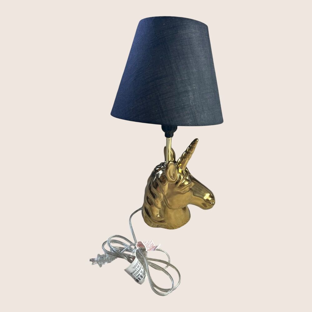 🦄 GOLD UNICORN TARGET PILLOWFORT 12" LAMP NIGHTSTANDCLIP ON BLACK SHADE RETIRED